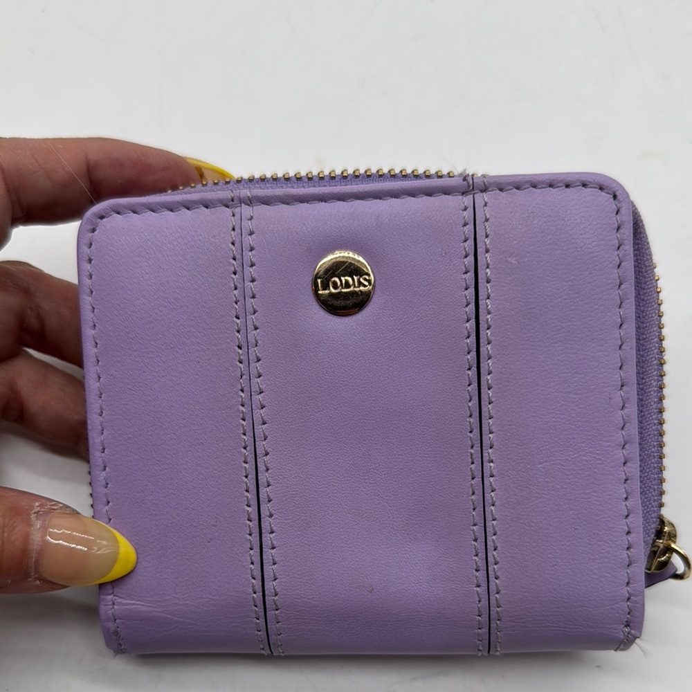 Lodis Purple Compact Wallet with Zipper Closure